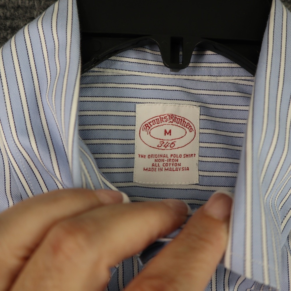 Brooks Brothers 346 Button Down Shirt Mens M Blue Striped Non-Iron Office Wear